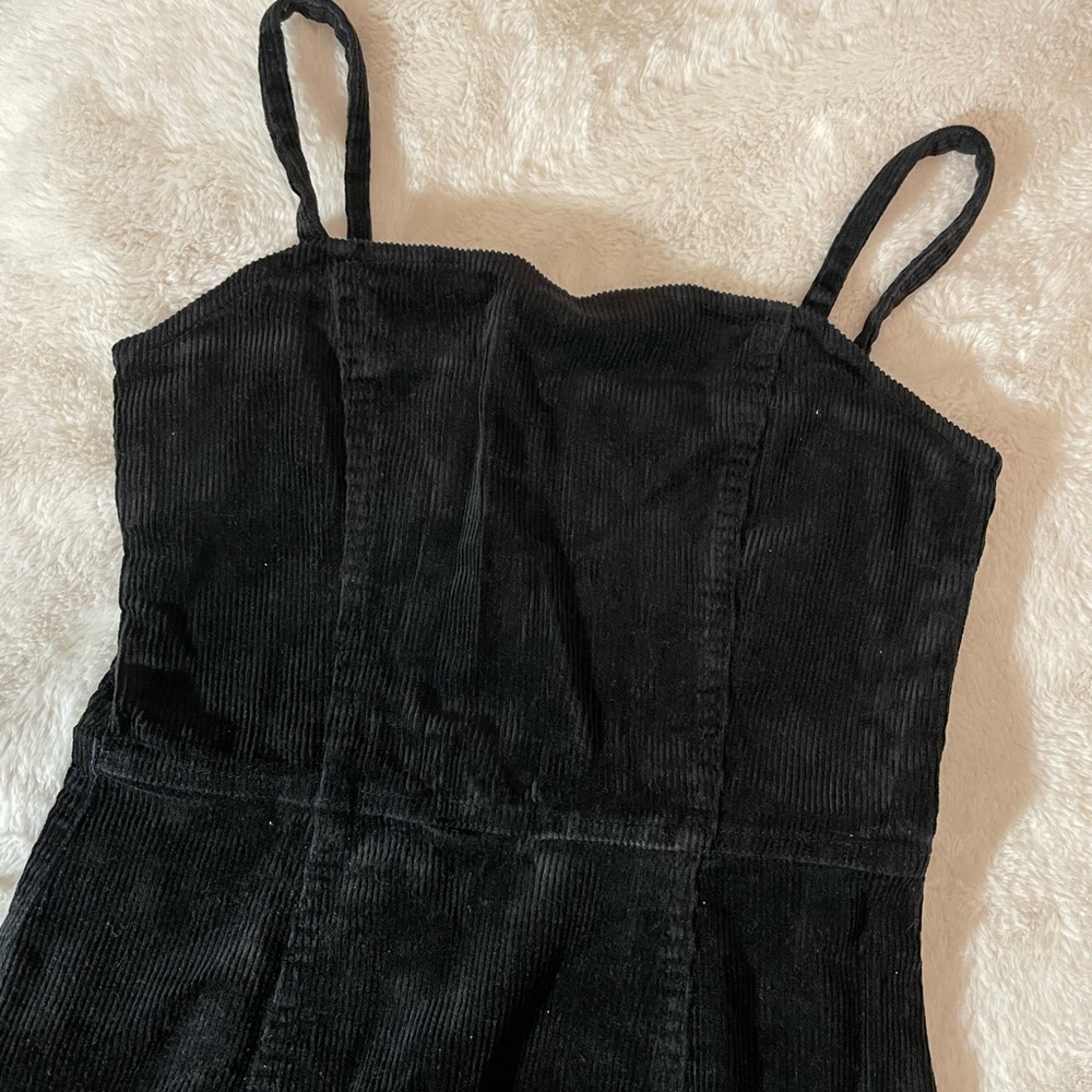 Black Corduroy Mini Dress with Straps